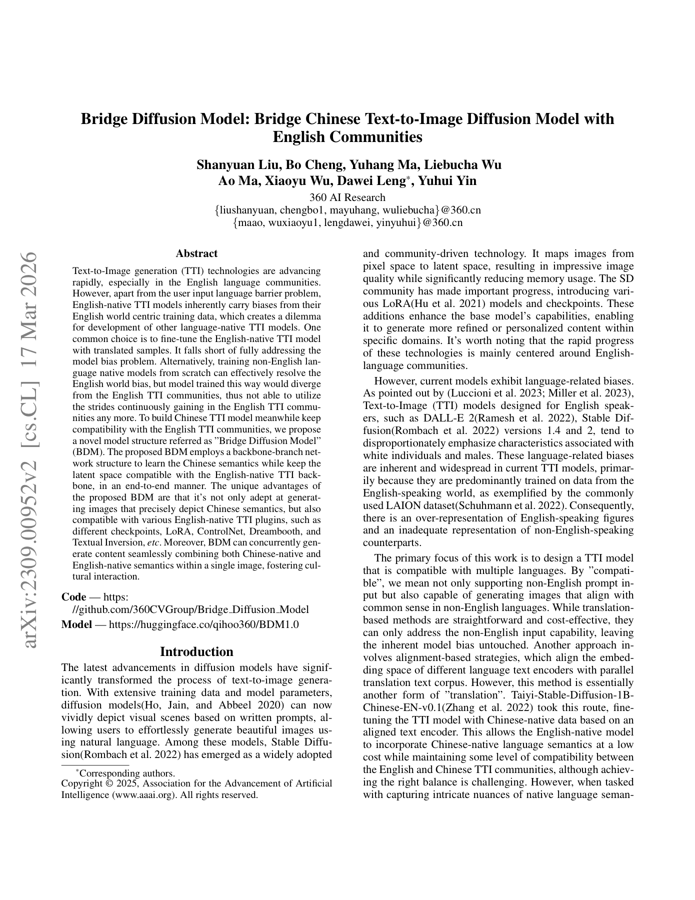 Bridge Diffusion Model: Bridge Chinese Text-to-Image Diffusion Model with English Communities