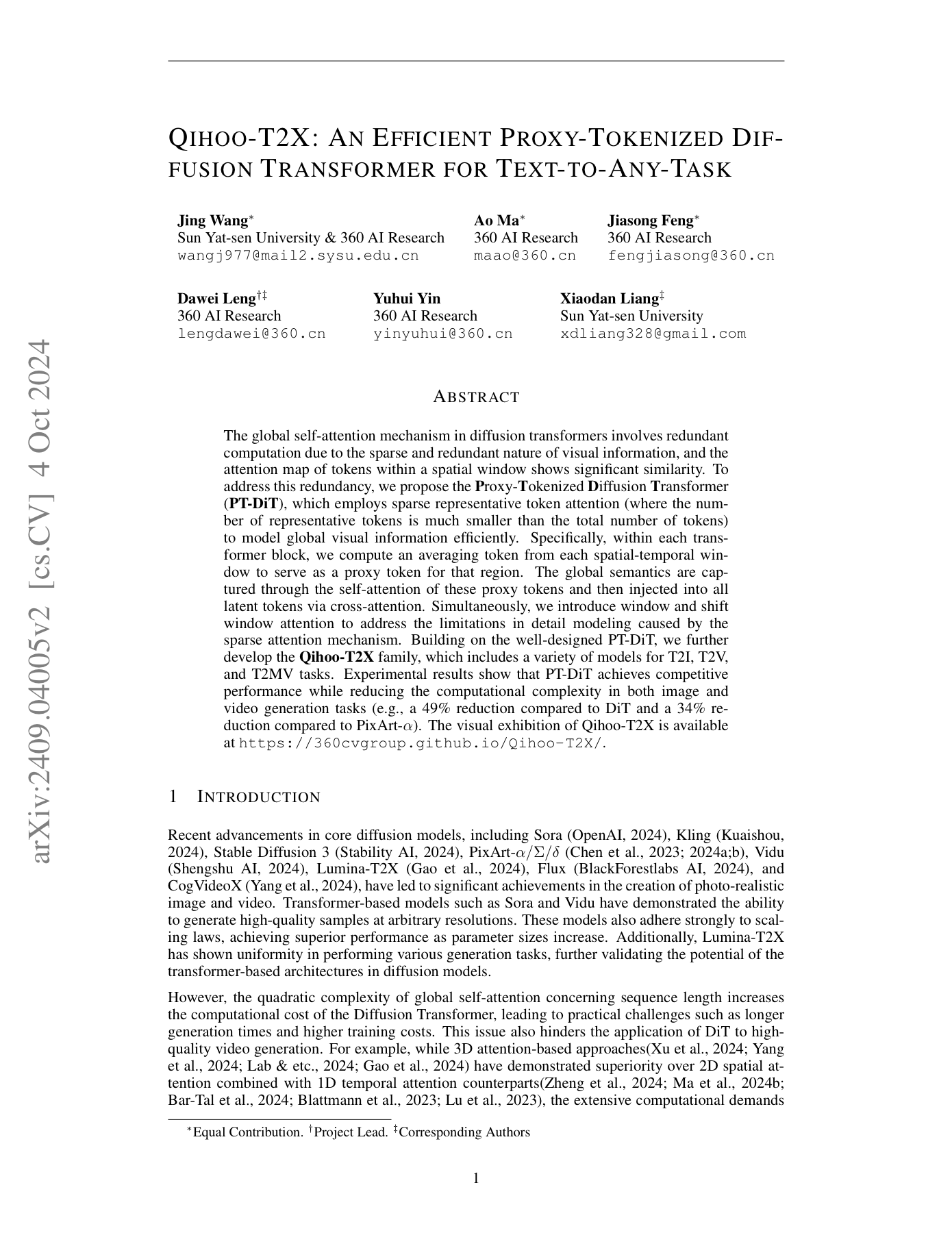 Qihoo-T2X: An Efficient Proxy-Tokenized Diffusion Transformer for Text-to-Any-Task