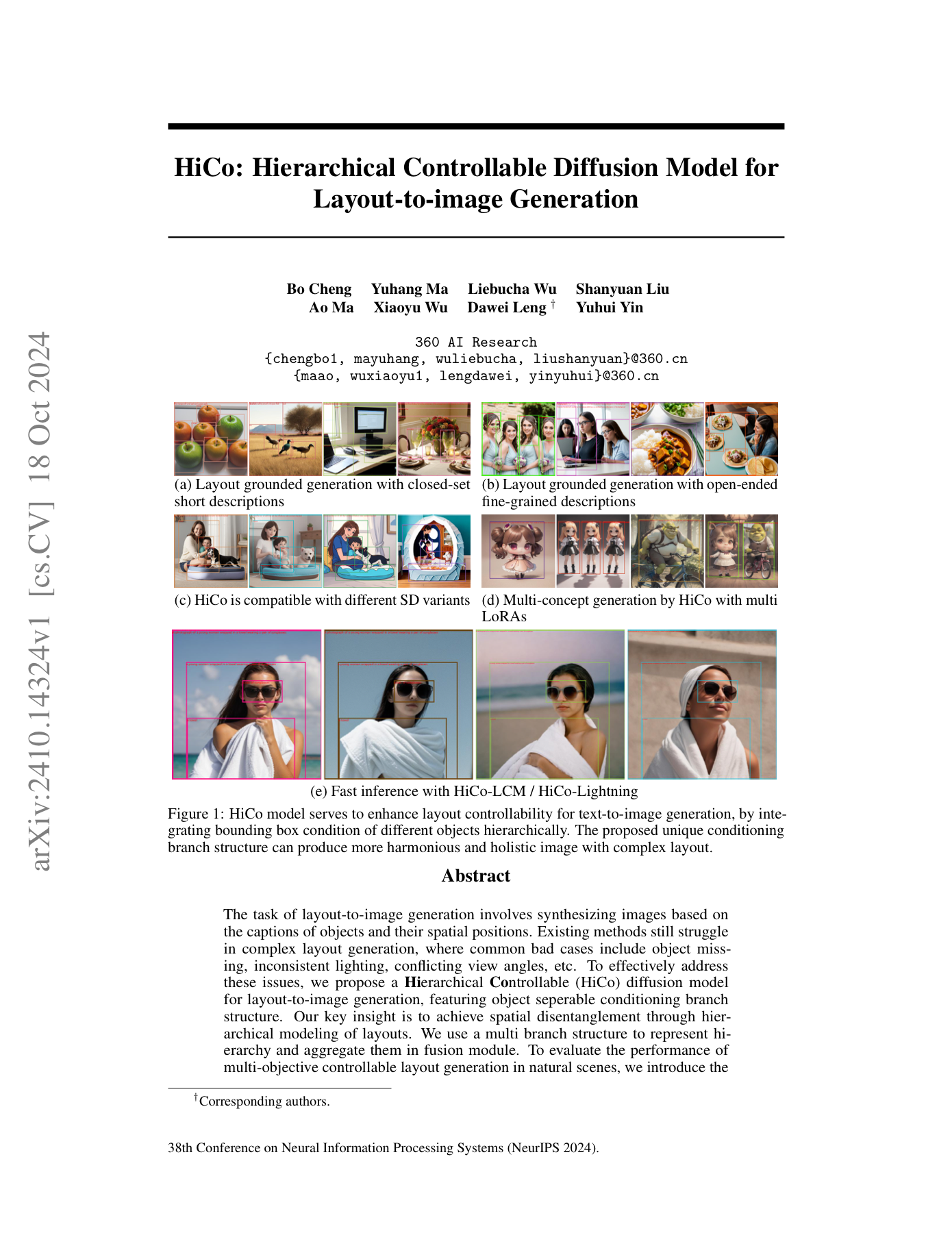 HiCo: Hierarchical Controllable Diffusion Model for Layout-to-image Generation